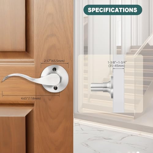 GOBEKOR 2 Pack Brushed Nickel Single Dummy Door Handles Wave Left-Handed Door Lever Non-Turning Lock Interior Closet French Door Handle
