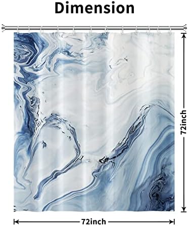 AWERT Blue Marble Shower Curtain - Waterproof for Bathroom Decor, Printed Washable With Hooks, 72x72 Inch