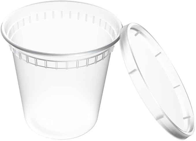 EDI [24 OZ, 50 Sets] Plastic Deli Food Storage Containers with Airtight Lids | Microwave-, Freezer-, Dishwasher-Safe | BPA Free | Heavy-Duty | Meal Prep | Leakproof | Recyclable
