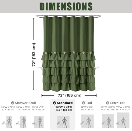 Seasonwood Green Ruffle Shower Curtain Farmhouse Shower Curtain 72 X 72