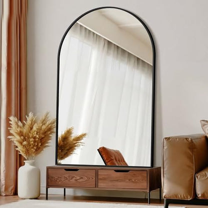 Arched Bathroom Mirror for Wall, 55" x 35" Metal Frame Vanity Mirror, Black