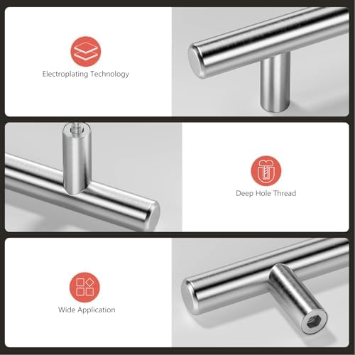 homdiy (100 Pack) Drawer Pulls Brushed Nickel Cabinet Pulls HD201SN Cabinet Hardware Euro Style Drawer Handles 6-1/4in Hole Centers Kitchen Cabinet Handles Cupboard Handles