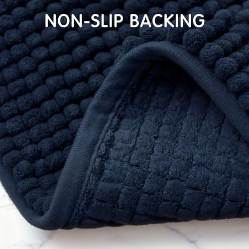 SUBRTEX Bathroom Rugs, 24" x 36" Chenille Bath Rug Soft Short Plush Bath Mat Soft Shower Mat Water Absorbent Shower Mat Quick Dry Machine Washable, Navy