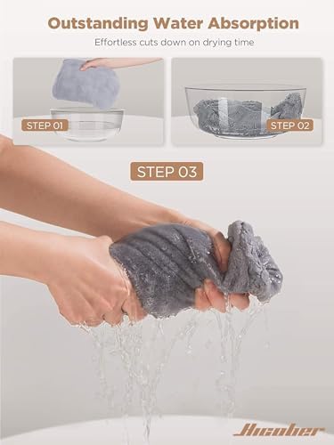 Hicober Microfiber Hair Towel Wrap for Women, Grey Blue Grey, 3-Pack