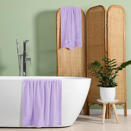 Belizzi Home Cotton 2 Pack Oversized Bath Towel Set 28x55 inches, Large Bath Towels, Ultra Absorbant Compact Quickdry & Lightweight Towel, Ideal for Gym Travel Camp Pool - Dark Purple