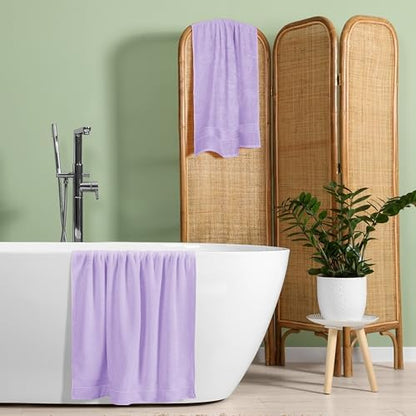 Belizzi Home Cotton 2 Pack Oversized Bath Towel Set 28x55 inches, Large Bath Towels, Ultra Absorbant Compact Quickdry & Lightweight Towel, Ideal for Gym Travel Camp Pool - Dark Purple