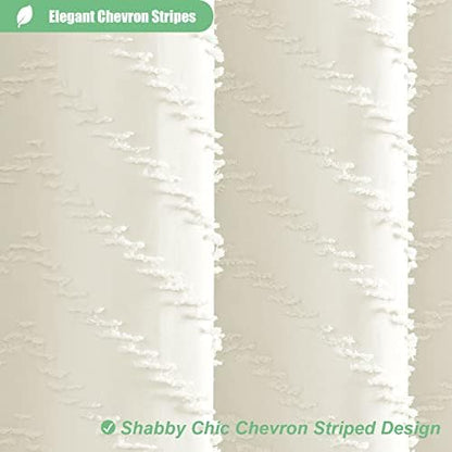 Dynamene Boho Farmhouse Fabric Shower Curtain Tufted Chevron 72"x72" Cream