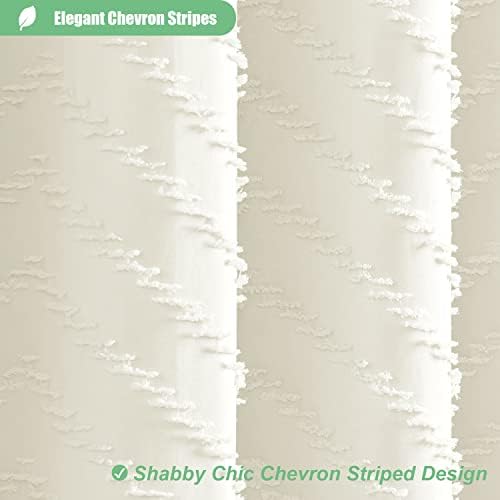 Dynamene Extra Long Boho Fabric Shower Curtain Tufted Chevron 72"x84" Cream