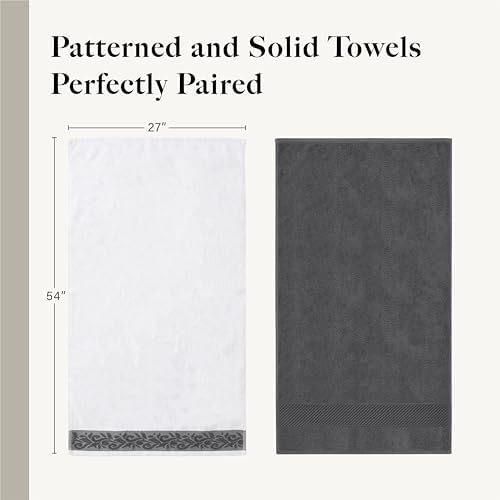 Modern Threads 6 Piece Bath Towel Set – Bathroom Towel Set with 2 Bath Towels, 2 Hand Towels & 2 Washcloths – 100% Cotton, Soft & Absorbent – Jacquard Border (Gray)