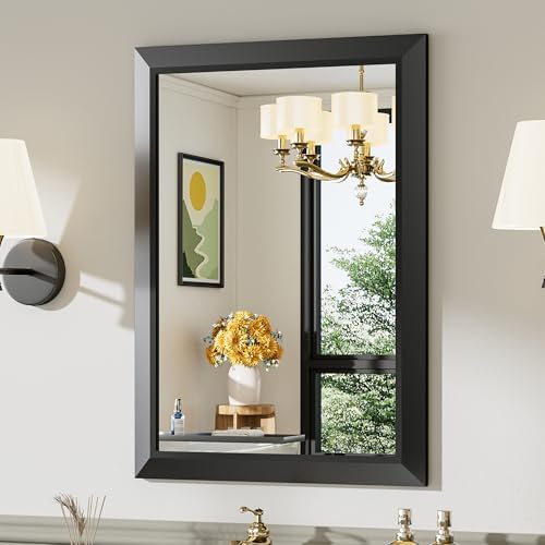 Briivue Black Metal Framed Bathroom Wall Mirror, 22x30 Inch
