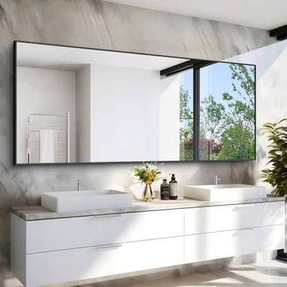 COFENY 36x72inch Bathroom Mirror, Black Rectangle Mirror with Thin Metal Frame, Large Rectangular Wall Mirrors for Bathroom, Living Roomm, Hair Salon, Big Farmehouse Mirror Hang Horizontal/Vertical