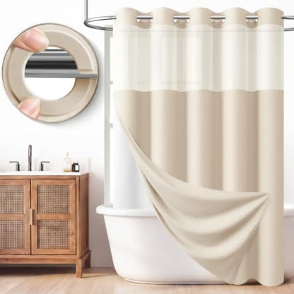 BTTN 54x81 Ringless Linen Textured Shower Curtain with Snap in Liner, Cream