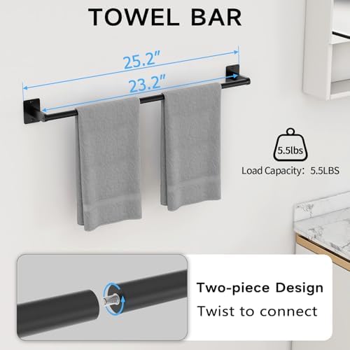 KLJKPA 8-Piece Black Bathroom Hardware Set, 24 inch Towel Bar
