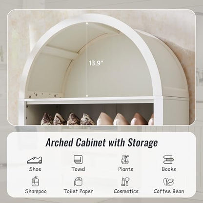 IFBUY 71" Tall Arched Bathroom Storage Cabinet, 7-Tier Modern Farmhouse Storage Cabinet with Adjustable Shelves, Wood Freestanding Cabinet for Bathroom, Living Room, Entryway, Hallway (Antique White)