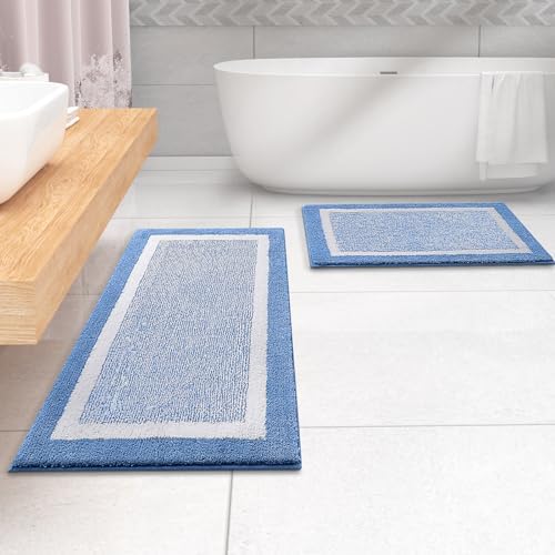 OLANLY Bathroom Runner Rugs 70x24, Extra Long Bath Mats for Bathroom, Blue