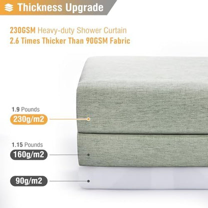 BTTN 84x72 Wide Linen Textured Waterproof Cloth Shower Curtain, Sage Green