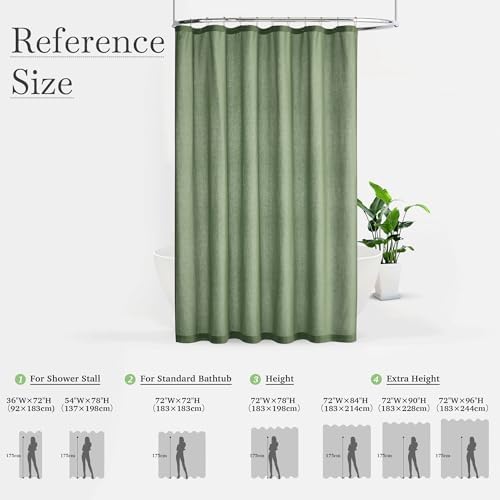 KGORGE Linen Fabric Shower Curtain Set-Semi Sheer Lightweight Waterproof Thick Cloth Neutral Washable Shower Curtains for Bathroom Bathtub Decor, Forest Green, W72 x L84, 12 Hooks Included, 1 Panel