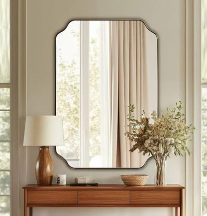 ANDY STAR Brushed Gold Scalloped Bathroom Mirror, 26"x38" Rectangle Mirror