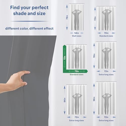 Clorox Shower Curtain Liner, Premium Colored Medium-Weight Durable Waterproof 6g PEVA for Bathroom with Weighted Magnets, Standard Size 72" x 72", Grey
