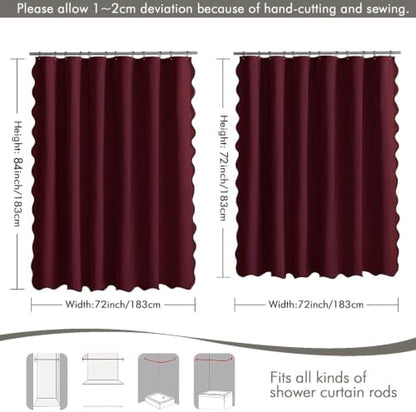 MIULEE 72"x84" Extra Long Scalloped Linen Shower Curtain Burgundy