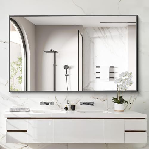 COFENY 40x60inch Black Bathroom Mirror, Black Rectangle Mirror with Frame, Large Rectangular Wall Mirrors for Bathroom, Living Room, Hair Salon, Big Farmhouse Mirror Hang Horizontal/Vertical
