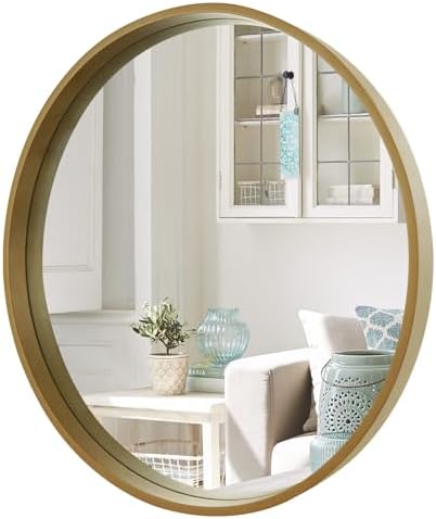 WallBeyond Round Mirror with Wood Frame, 28" Circle Modern Decoration Large Home Decor Mirror for Bathroom Living Room Bedroom Entryway (28" Diameter, Natural Wood)