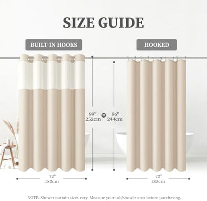 BTTN 72x99 Ringless Linen Textured Shower Curtain with Snap in Liner, Cream