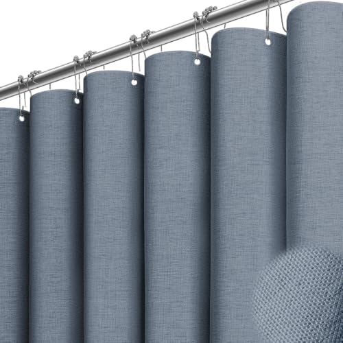 BTTN Extra Long Linen Textured Waterproof Shower Curtain, 72x96, Blue Gray