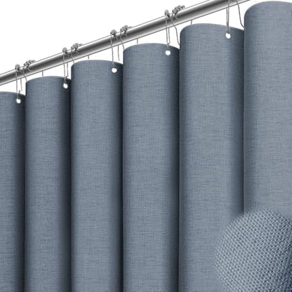 BTTN Extra Long Linen Textured Waterproof Shower Curtain, 72x96, Blue Gray