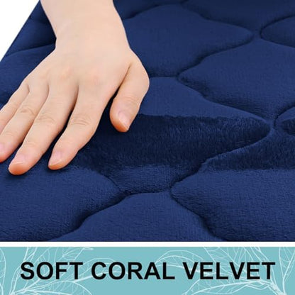 OLANLY Memory Foam Bath Mat Rug 30x20, Ultra Soft and Absorbent Bathroom Rugs, Non-Slip, Comfortable, Machine Washable Bath Carpet for Bathroom Floor, Tub, Shower and Home Decor Accessories, Navy