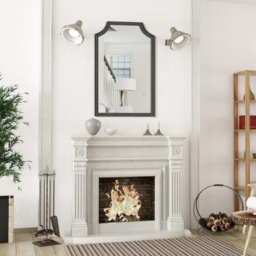 WallBeyond Scalloped Wood Mirror for Small Bathroom Vanity 20x30 Inch Rectangle Wall Mirror Decor for Hallway Bedroom Living Room Home (Black)