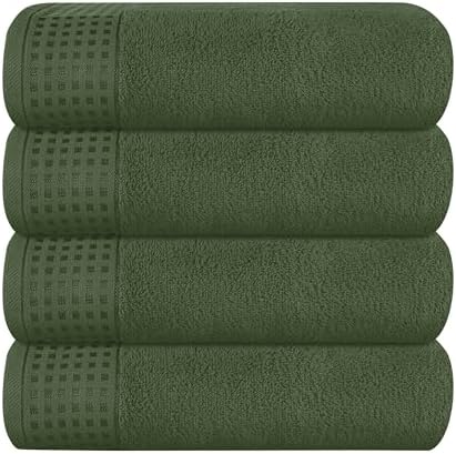 GLAMBURG Ultra Soft 4 Pack Oversized Bath Towel Set 27x54 inches, 100% Cotton Bath Towels, Highly Absorbant Compact Quickdry & Lightweight Towel, Ideal for Gym Travel Camp Pool - Olive Green