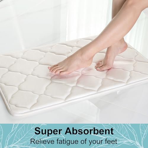 OLANLY Memory Foam Bath Mat Rug 59x24, Ultra Soft Bathroom Rugs, Ivory