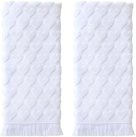 SKL Home Heart Jacquard Hand Towel Set-2pc, 100% Turkish Cotton, White
