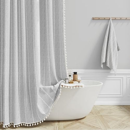BTTN 72x78 Long Boho Farmhouse Linen Heavy Duty Shower Curtain, Grey/Gray