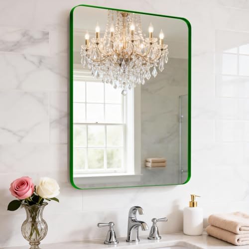 24" x 28" Green Bathroom Mirrors for Over Sink,Aluminum Frame
