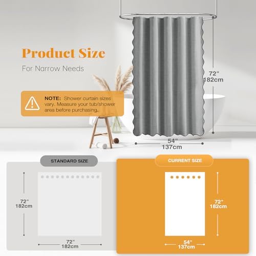 BTTN Narrow Scalloped Linen Textured Cloth Shower Curtain, 54x72, Grey/Gray