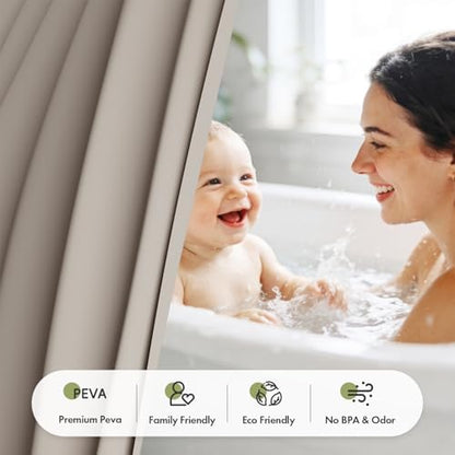 Bathway Shower Curtain Liner, Tan Shower Curtain Liner 72x72 PEVA Waterproof Shower Curtain Liner Plastic with 3 Magnets and 12 Rustproof Metal Grommets, Lightweight Khaki Shower Liner for Bathroom