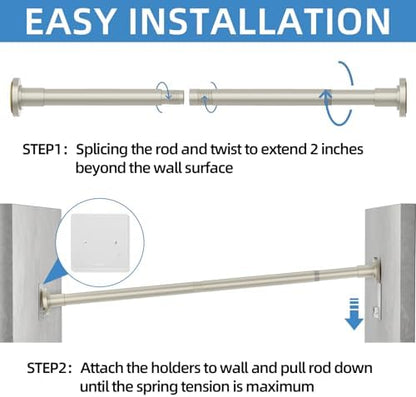 CorkLatta Nickel Adjustable Shower Curtain Rod 32 to 92 inch with 2 Holders