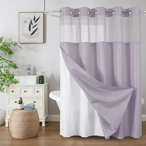 Colorful Star Waffle Weave No Hook Shower Curtain, 72 x 75 Inch, Lavender