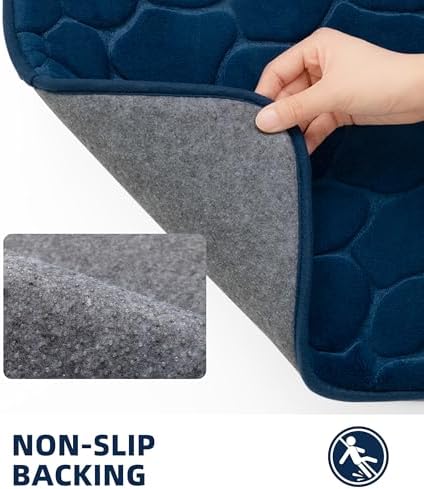 YIHOUSE Memory Foam Runner Rug, Cobblestone Bathroom Runner Rugs Super Water Absorbent Bath Mats for Bathroom Machine Washable Bath Rugs for Hallway Bedroom Laundry Room(26 x 50,Dark Blue)