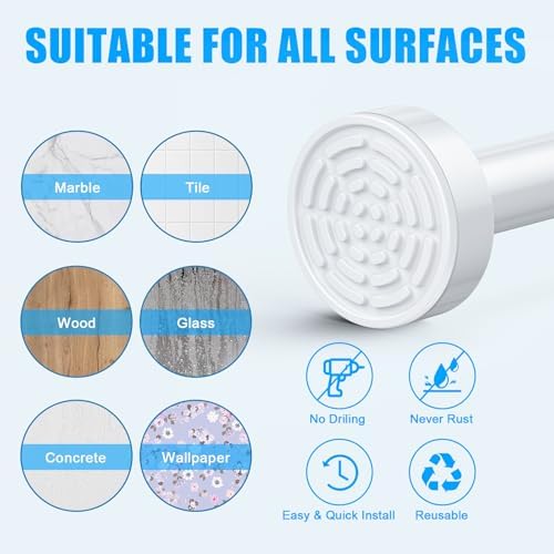 TEECK Shower Curtain Rod, 32-43 inch Adjustable Spring Tension Curtain Rod, Never Rust Anti-Slip Shower Curtain Rod for Bathroom, No Drilling, Never Collapse, Easy to Use, White