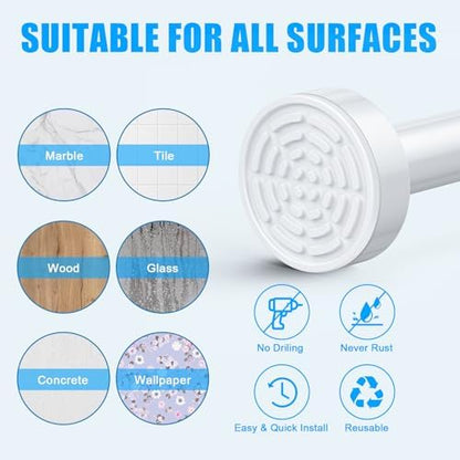 TEECK Shower Curtain Rod, 32-43 inch Adjustable Spring Tension Curtain Rod, Never Rust Anti-Slip Shower Curtain Rod for Bathroom, No Drilling, Never Collapse, Easy to Use, White