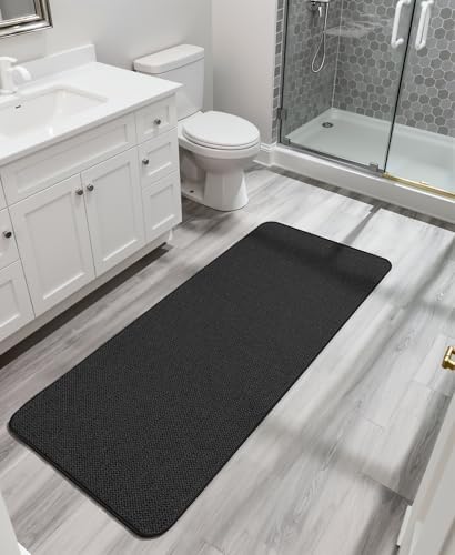 Bosap Bath Mat,Ultra Thin Bathroom Runner Rugs,Large Bath Mats for Bathroom,Quick Dry,Non-Slip,Machine Washable,Low Pile,Bath Rug,Shower Outside,Sink,Home Decor Accessories.Black,3'x4'(36x48inch)