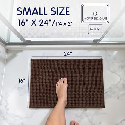 SUBRTEX Bathroom Rugs Chenille Bath Rug Soft Short Plush Bath Mat Soft Shower Mat Water Absorbent Shower Mat Quick Dry Machine Washable(Chocolate,18" x 24")