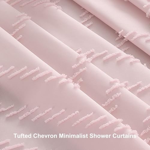 Siiluminisoy Blush Shower Curtain Fabric Shower Curtain for Bathroom 72 x 78 Tufted Chevron Textured Striped Modern Farmhouse Minimalist for Bathroom