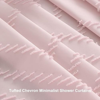 Siiluminisoy Blush Shower Curtain Fabric Shower Curtain for Bathroom 72 x 78 Tufted Chevron Textured Striped Modern Farmhouse Minimalist for Bathroom