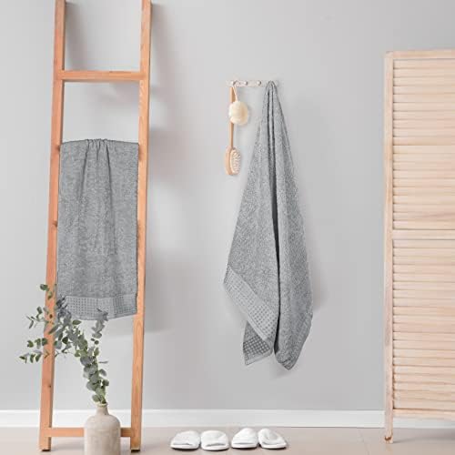 GLAMBURG 100% Cotton 2 Pack Oversized Bath Towel Set 28x55 Inches, Ultra Soft Highly Absorbant Compact Quickdry & Lightweight Large Bath Towels, Ideal for Gym Travel Camp Pool - Light Grey