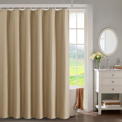 OWENIE Taupe Shower Curtain for Bathroom 84 Inches Extra Long, Elegant 3D Embossed Textured Cloth Waffle Shower Curtain, Modern Luxury Hotel Style, Water Repellent, Machine Washable, 72X84