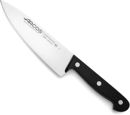 Arcos Chef Knife 6 Inch Stainless Steel. Cooking Knife to Cut and Peel Small Food. Ergonomic Polyoxymethylene Handle and 155mm Blade. Series Universal. Color Black